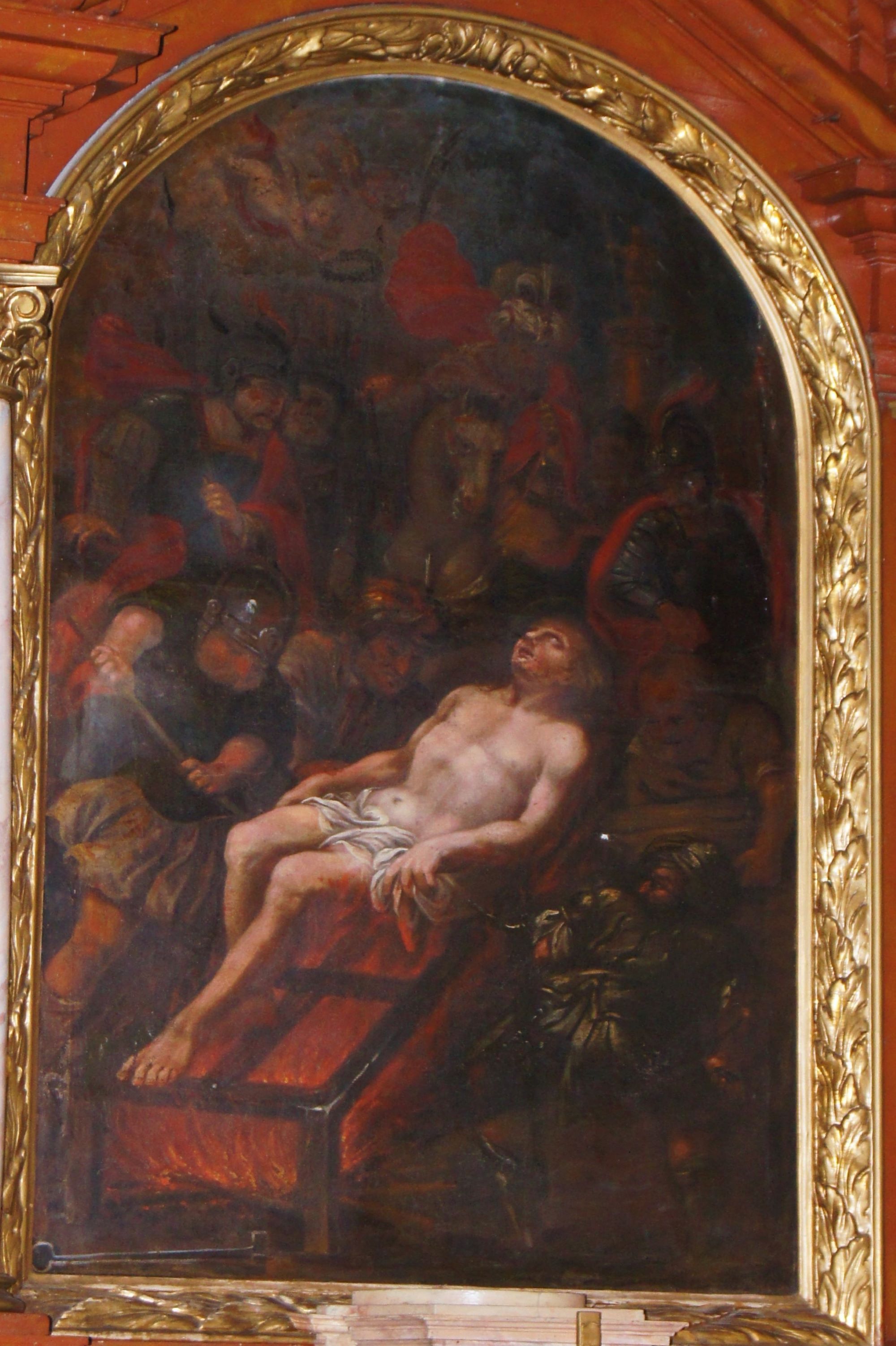 Męczeństwo św. Wawrzyńca - obraz w ołtarzu bocznym